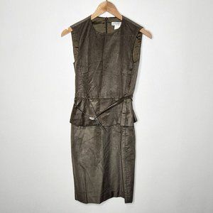 MaxMara Peplum Dress Suede Taupe Sheath Dress Women's Size Small GUC